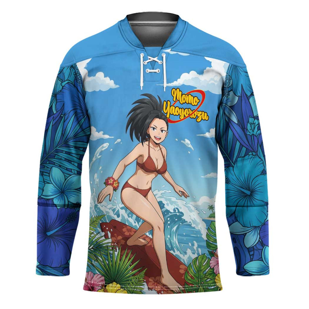 Momo Yaoyorozu Summer Chill Hockey Jersey Tropical Anime Surf Adventure