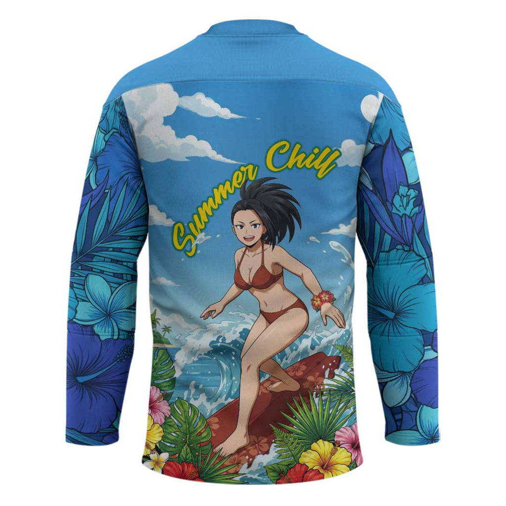 Momo Yaoyorozu Summer Chill Hockey Jersey Tropical Anime Surf Adventure