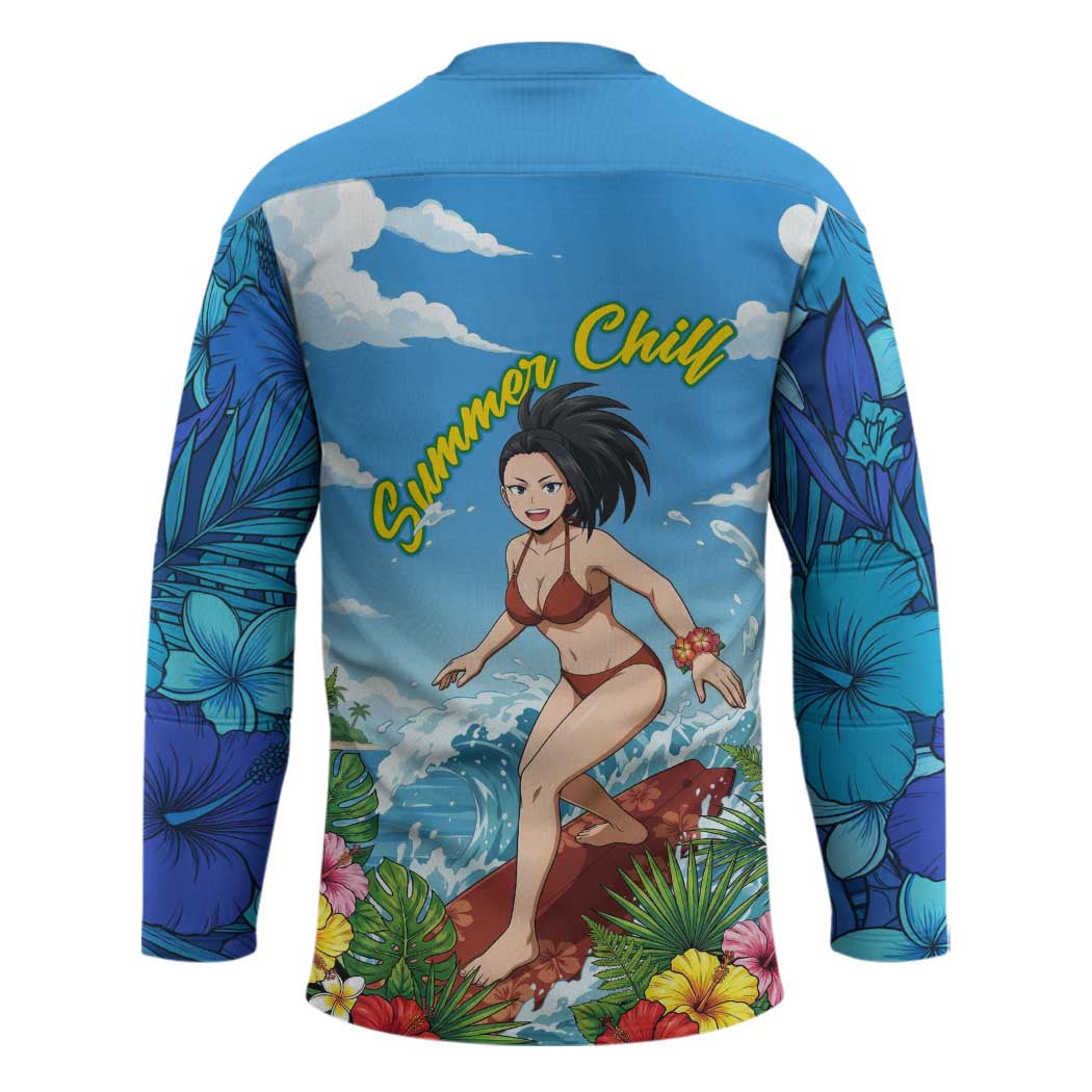 Momo Yaoyorozu Summer Chill Hockey Jersey Tropical Anime Surf Adventure