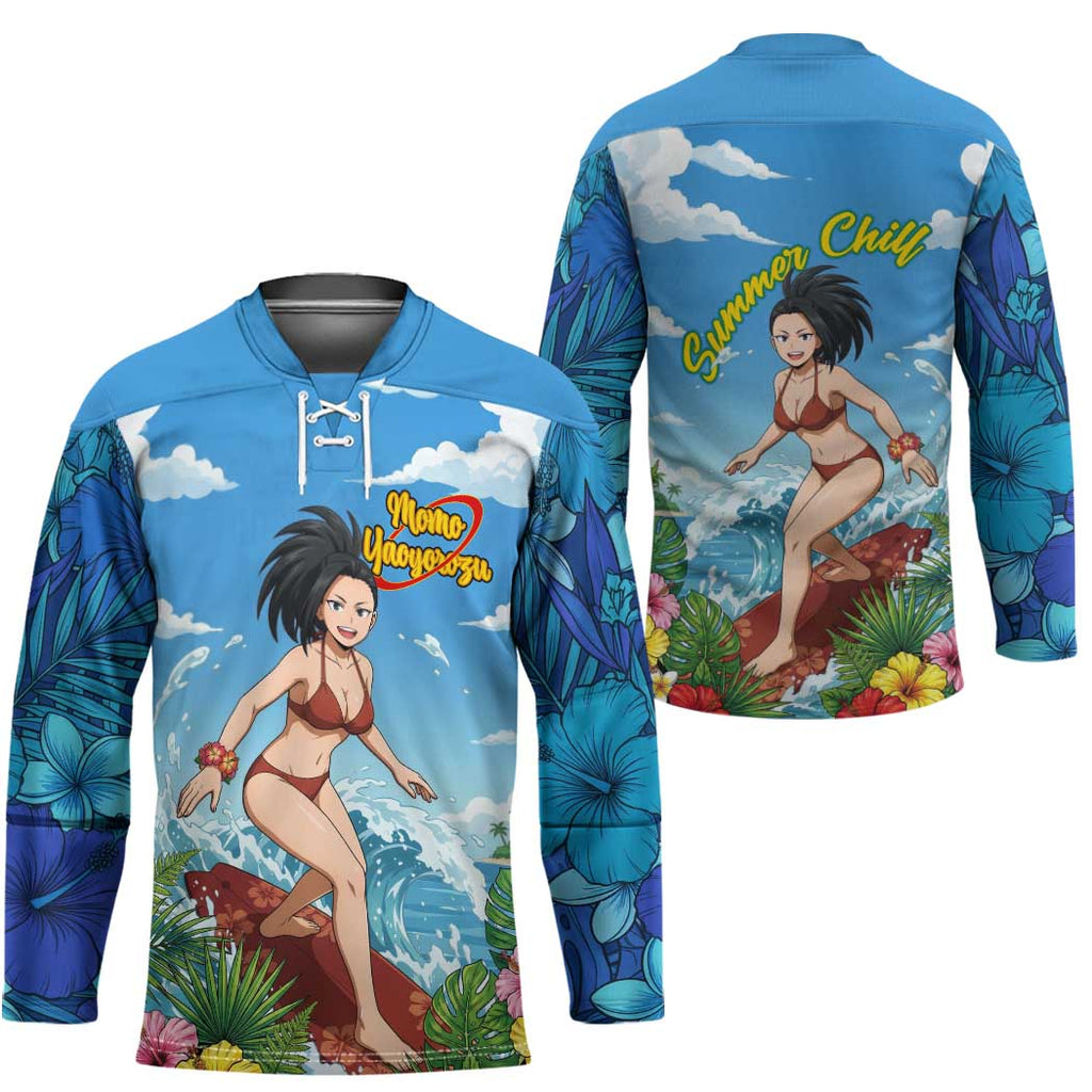 Momo Yaoyorozu Summer Chill Hockey Jersey Tropical Anime Surf Adventure