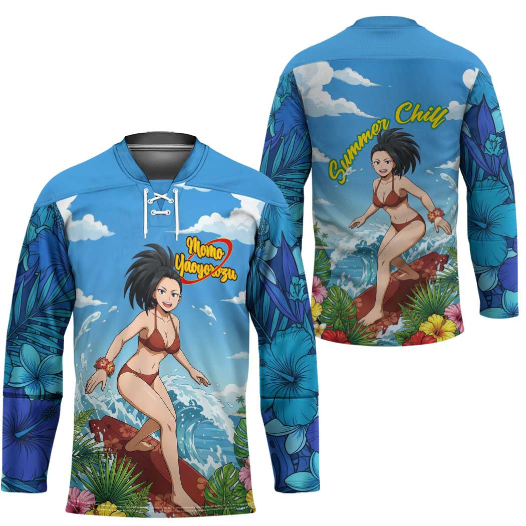 Momo Yaoyorozu Summer Chill Hockey Jersey Tropical Anime Surf Adventure