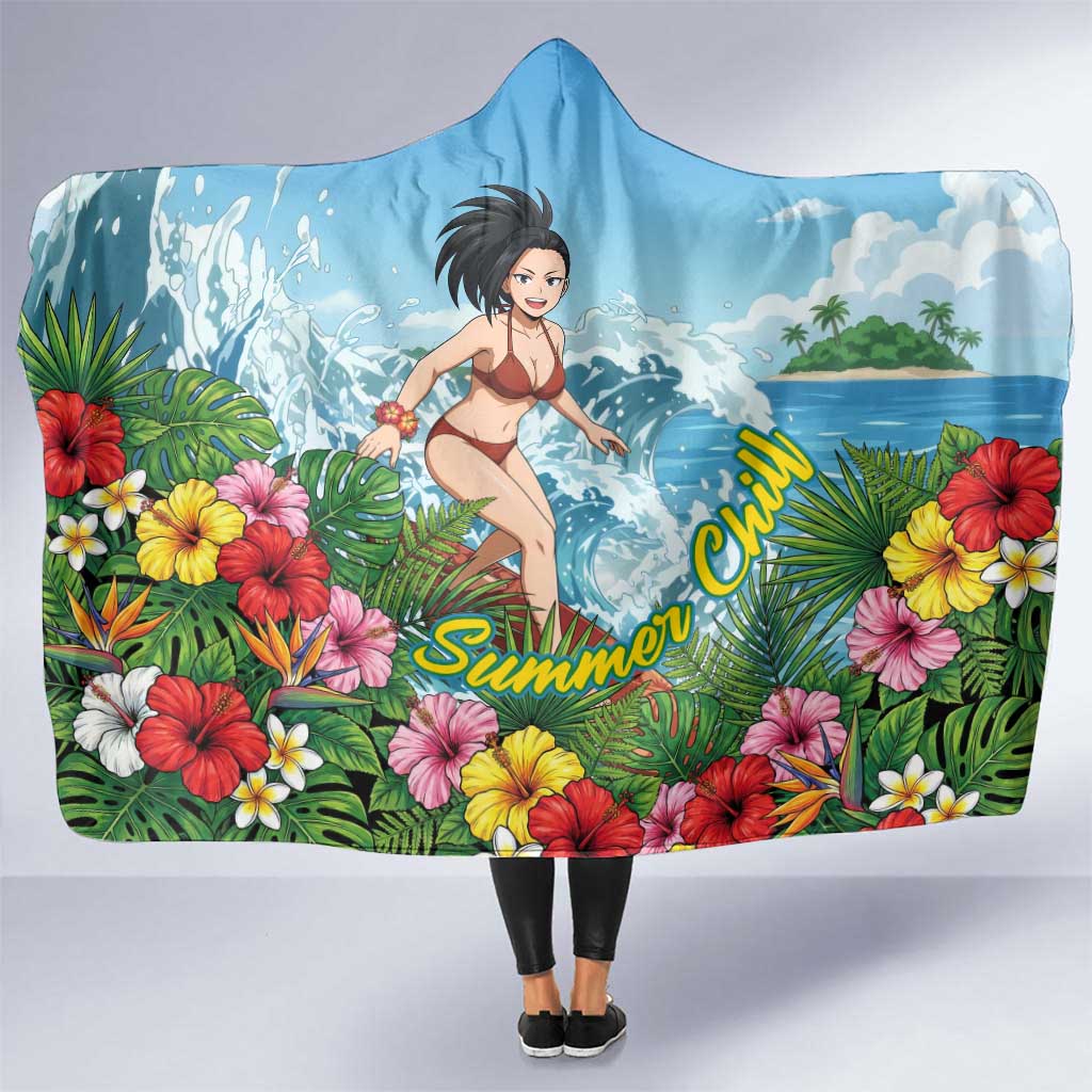 Momo Yaoyorozu Summer Chill Hooded Blanket Tropical Anime Surf Adventure