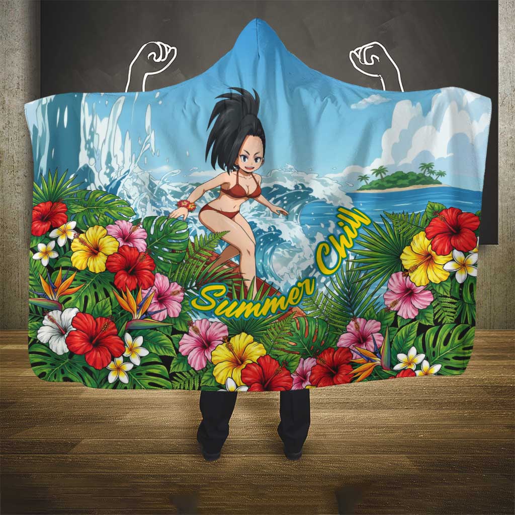 Momo Yaoyorozu Summer Chill Hooded Blanket Tropical Anime Surf Adventure