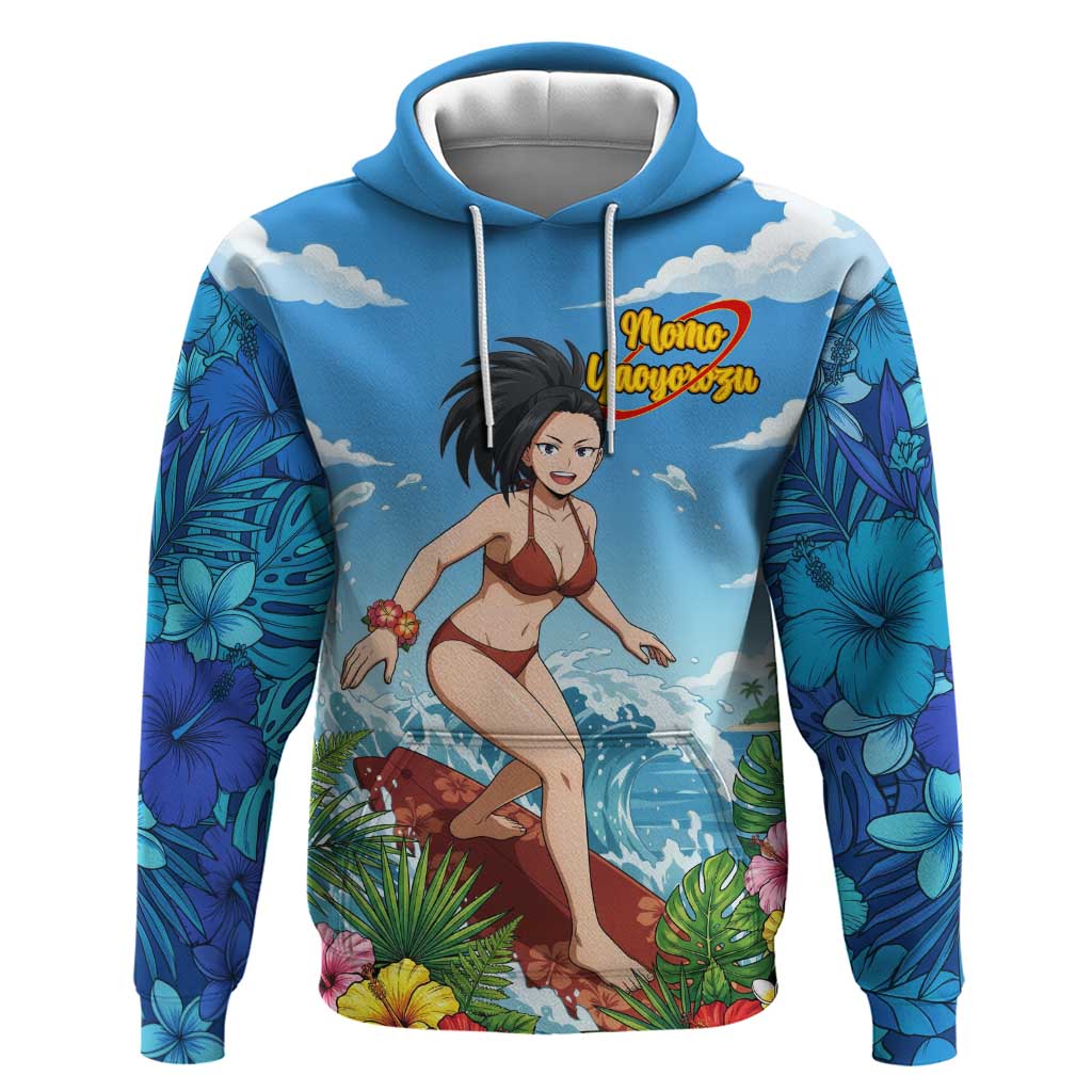 Momo Yaoyorozu Summer Chill Hoodie Tropical Anime Surf Adventure
