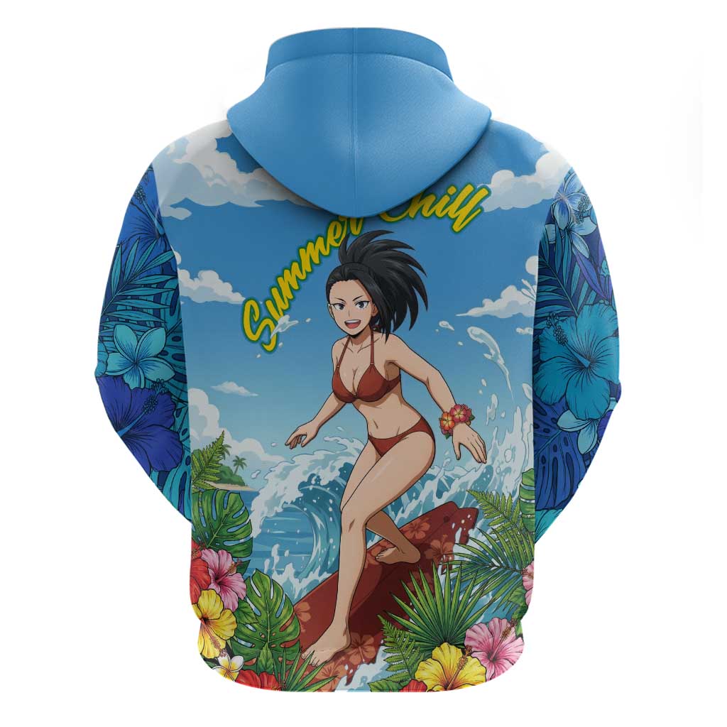 Momo Yaoyorozu Summer Chill Hoodie Tropical Anime Surf Adventure