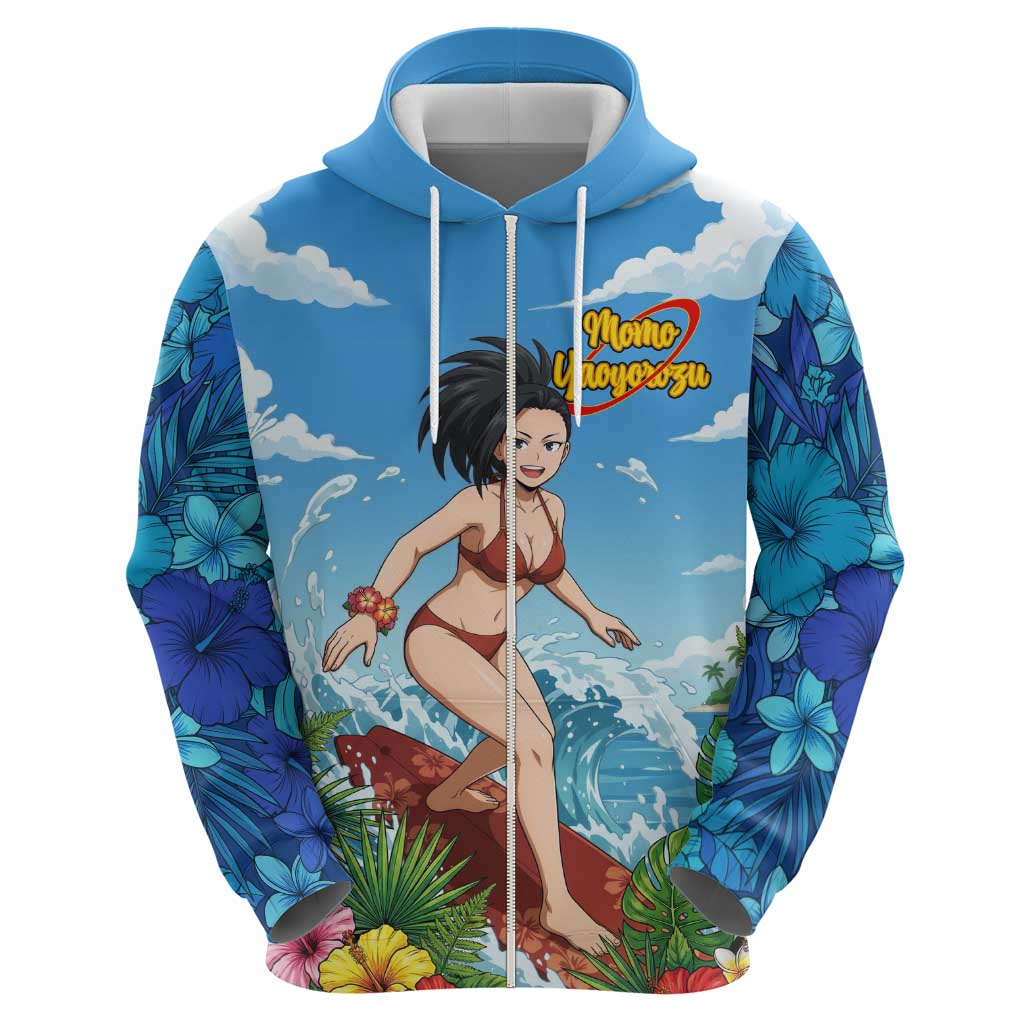 Momo Yaoyorozu Summer Chill Hoodie Tropical Anime Surf Adventure