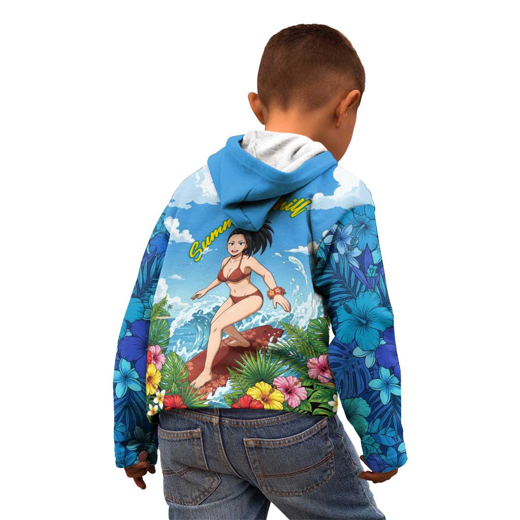 Momo Yaoyorozu Summer Chill Kid Hoodie Tropical Anime Surf Adventure