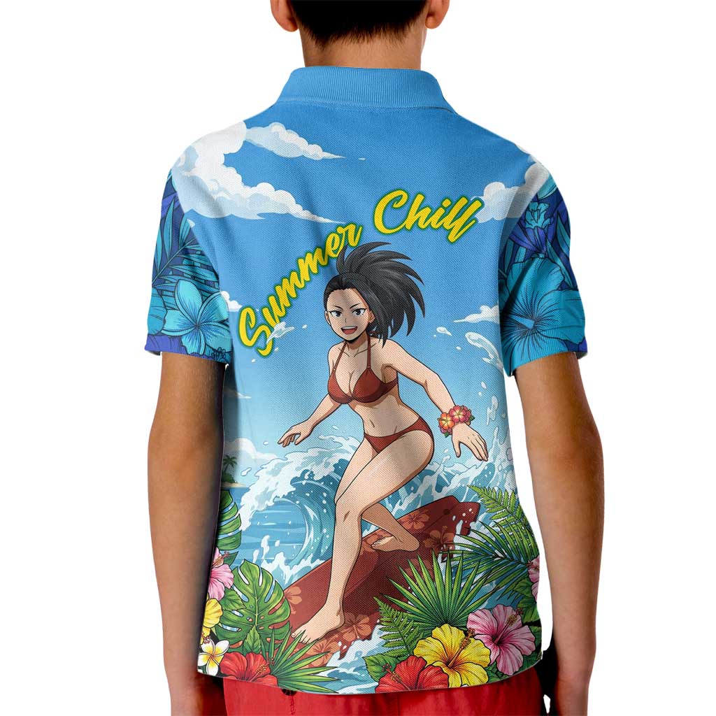 Momo Yaoyorozu Summer Chill Kid Polo Shirt Tropical Anime Surf Adventure