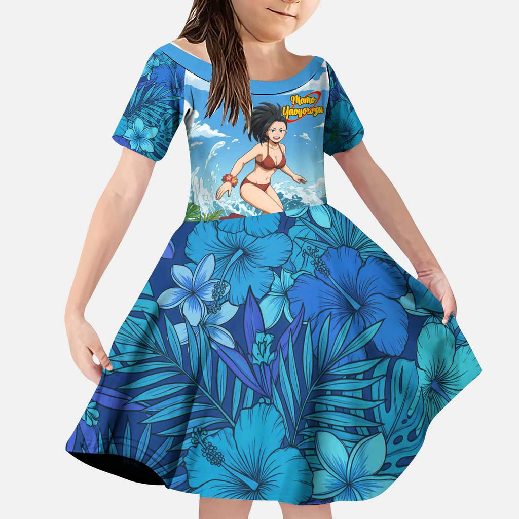Momo Yaoyorozu Summer Chill Kid Short Sleeve Dress Tropical Anime Surf Adventure