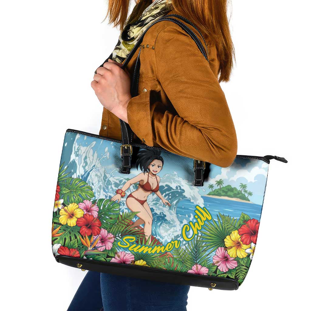 Momo Yaoyorozu Summer Chill Leather Tote Bag Tropical Anime Surf Adventure