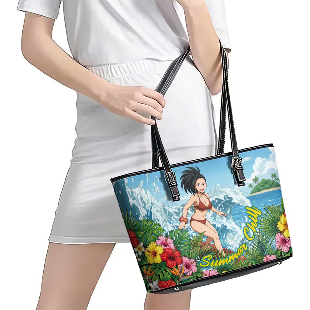 Momo Yaoyorozu Summer Chill Leather Tote Bag Tropical Anime Surf Adventure