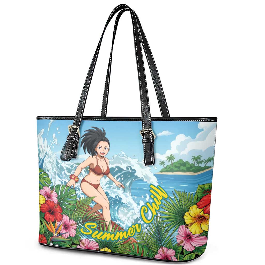 Momo Yaoyorozu Summer Chill Leather Tote Bag Tropical Anime Surf Adventure