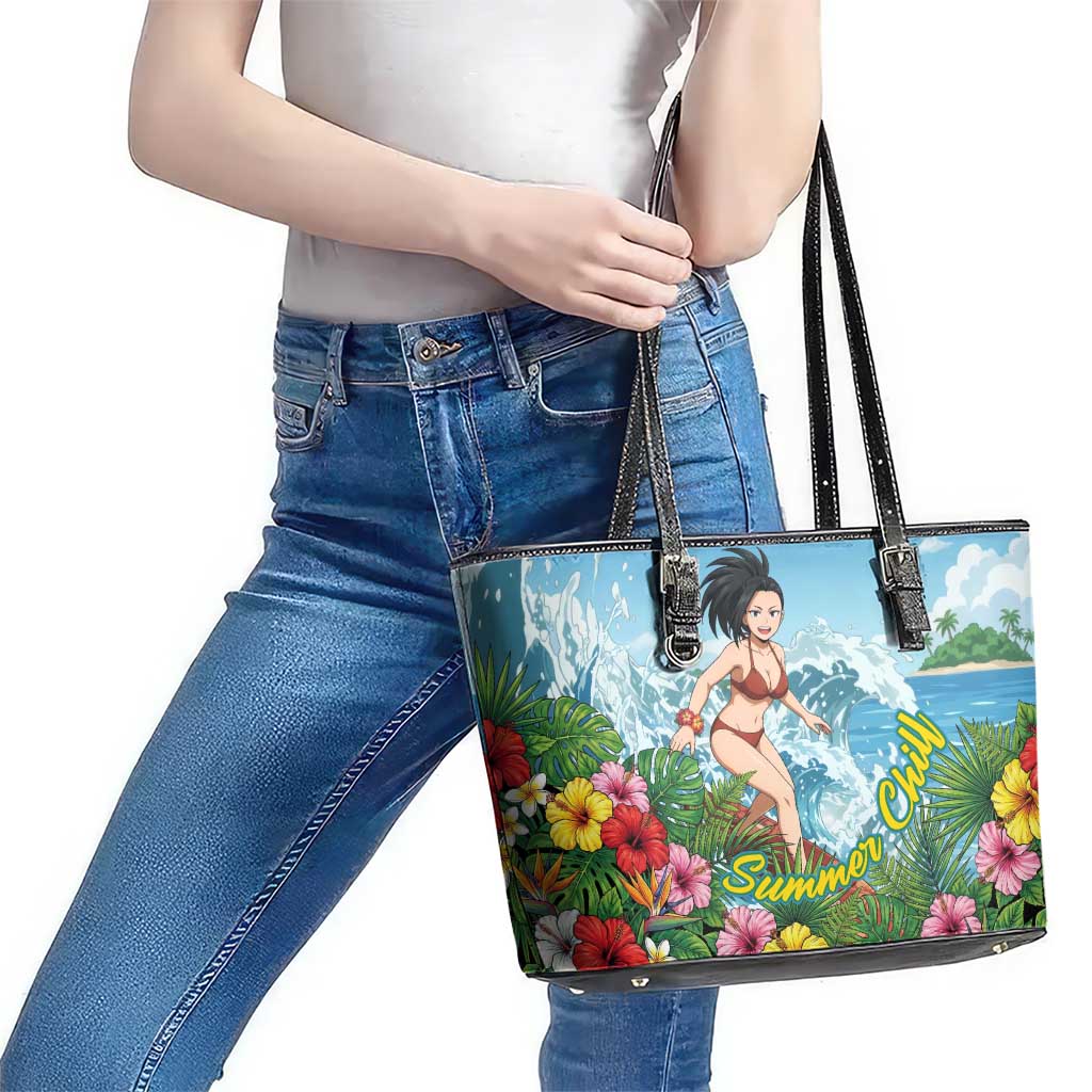 Momo Yaoyorozu Summer Chill Leather Tote Bag Tropical Anime Surf Adventure