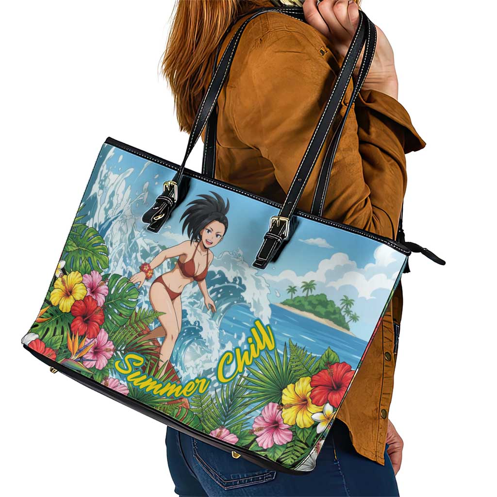 Momo Yaoyorozu Summer Chill Leather Tote Bag Tropical Anime Surf Adventure