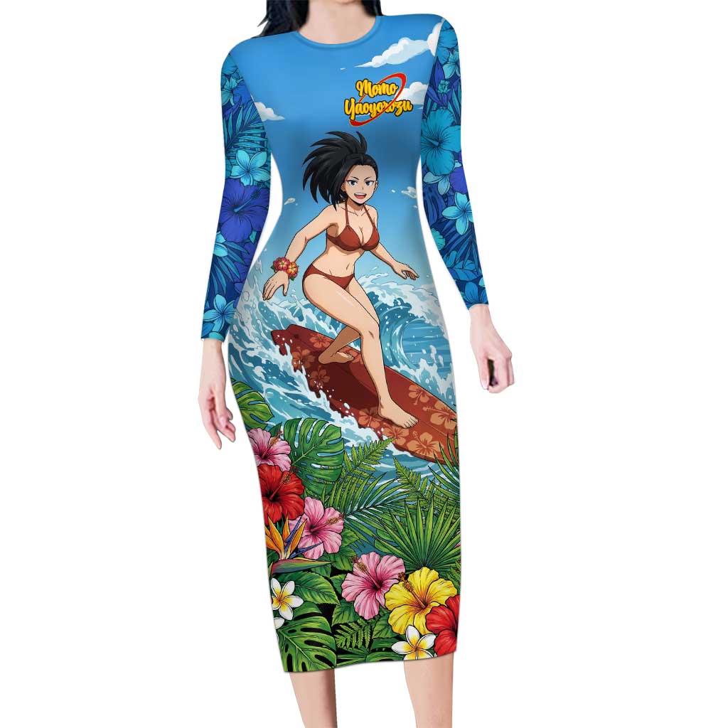 Momo Yaoyorozu Summer Chill Long Sleeve Bodycon Dress Tropical Anime Surf Adventure