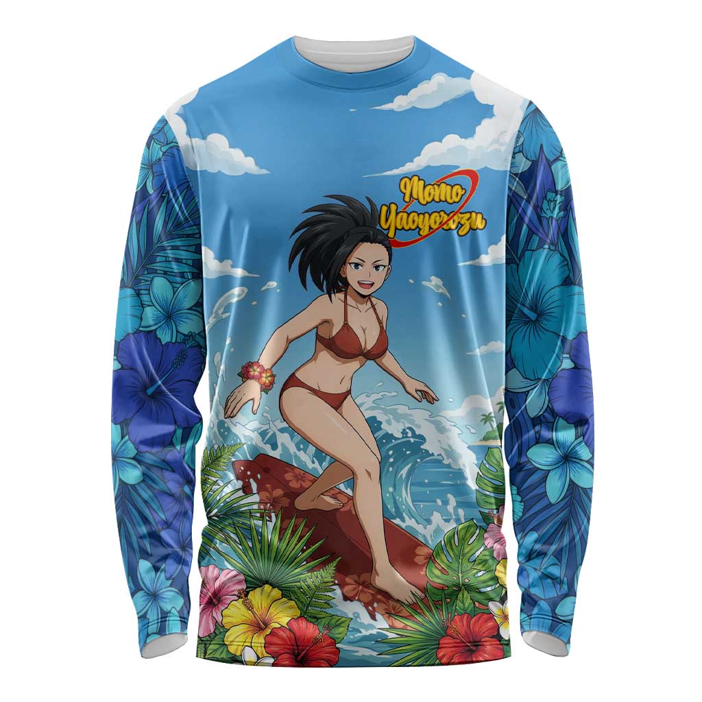 Momo Yaoyorozu Summer Chill Long Sleeve Shirt Tropical Anime Surf Adventure