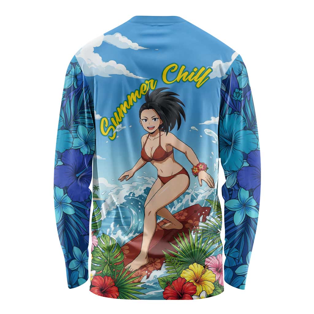 Momo Yaoyorozu Summer Chill Long Sleeve Shirt Tropical Anime Surf Adventure