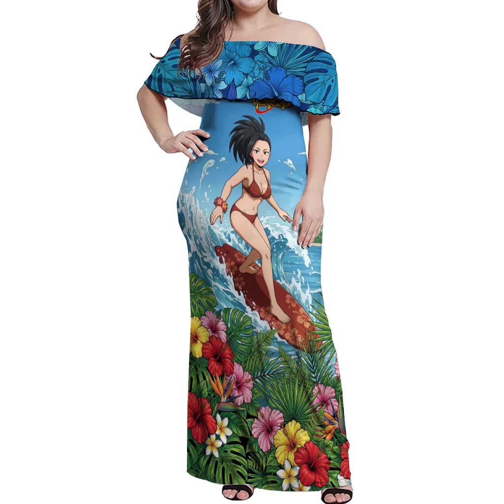 Momo Yaoyorozu Summer Chill Off Shoulder Maxi Dress Tropical Anime Surf Adventure