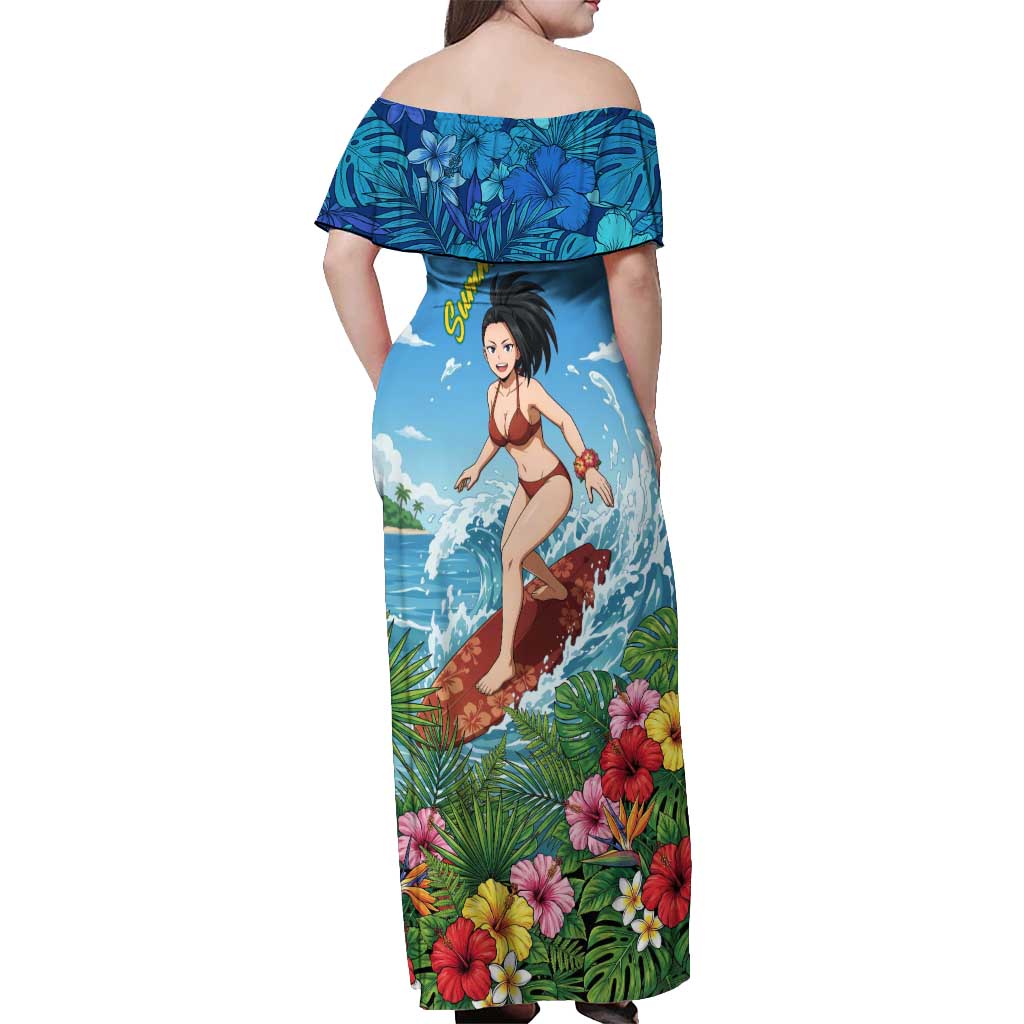 Momo Yaoyorozu Summer Chill Off Shoulder Maxi Dress Tropical Anime Surf Adventure