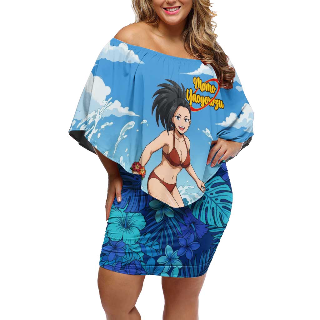 Momo Yaoyorozu Summer Chill Off Shoulder Short Dress Tropical Anime Surf Adventure