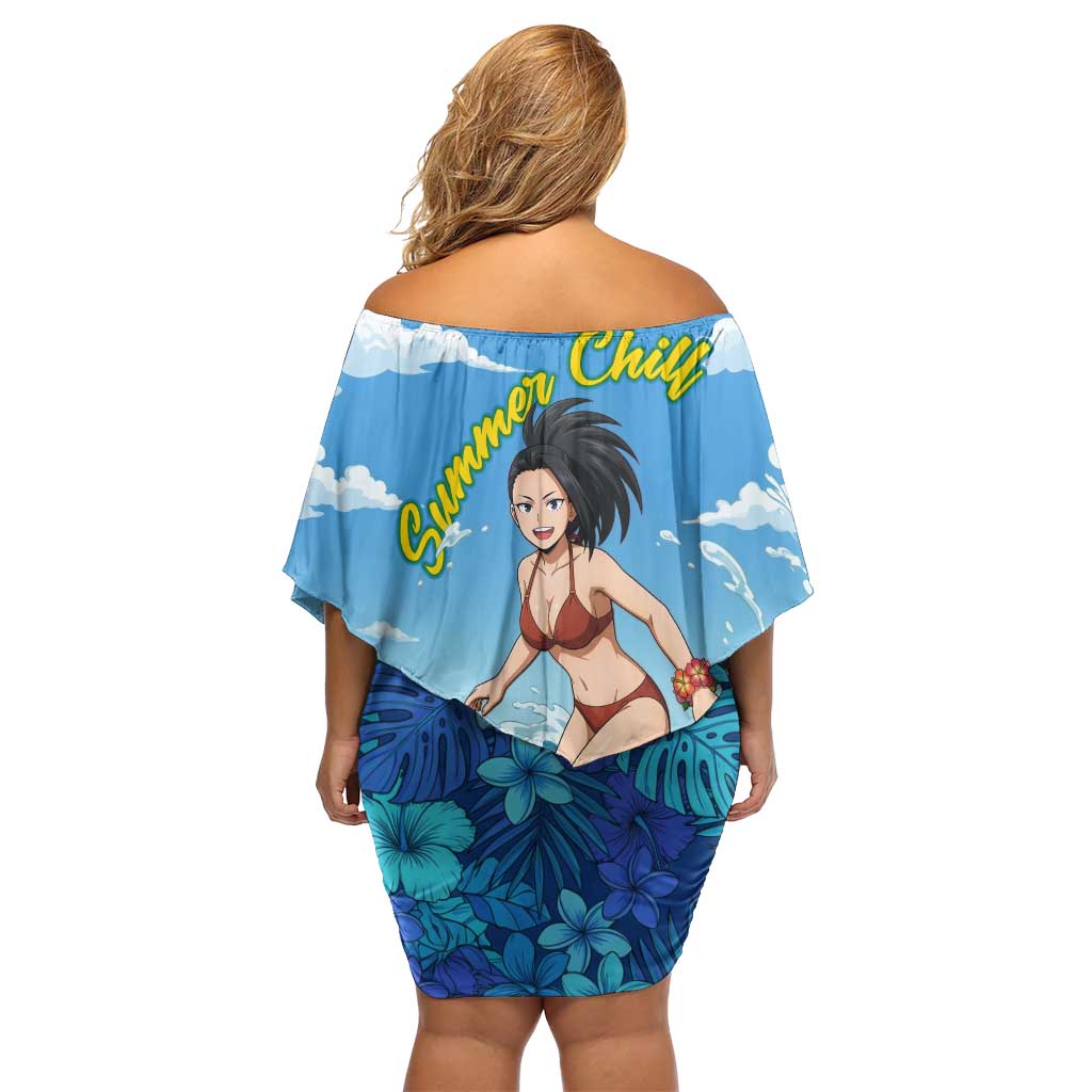 Momo Yaoyorozu Summer Chill Off Shoulder Short Dress Tropical Anime Surf Adventure