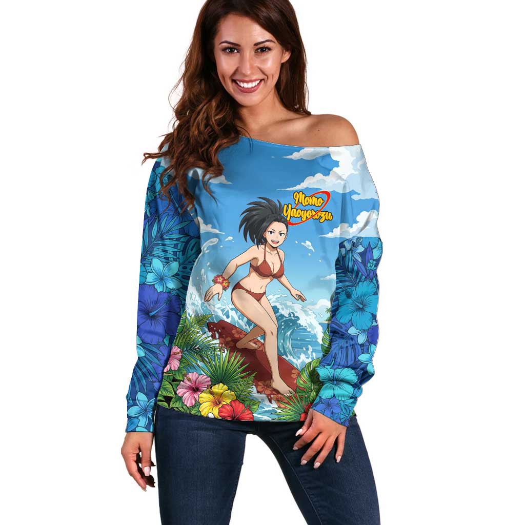 Momo Yaoyorozu Summer Chill Off Shoulder Sweater Tropical Anime Surf Adventure
