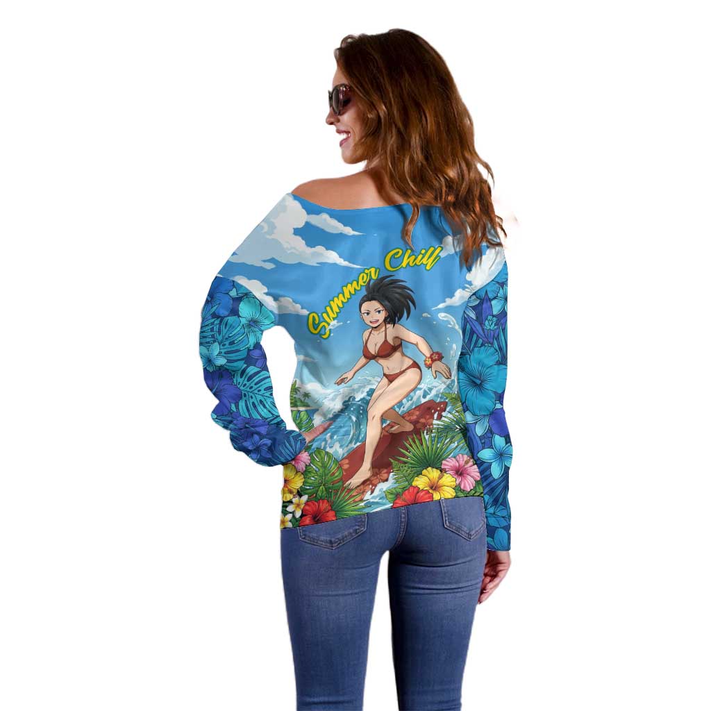 Momo Yaoyorozu Summer Chill Off Shoulder Sweater Tropical Anime Surf Adventure