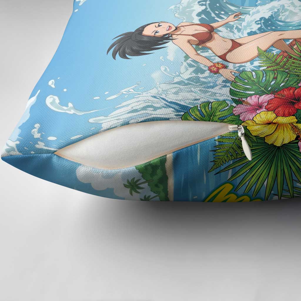 Momo Yaoyorozu Summer Chill Pillow Cover Tropical Anime Surf Adventure