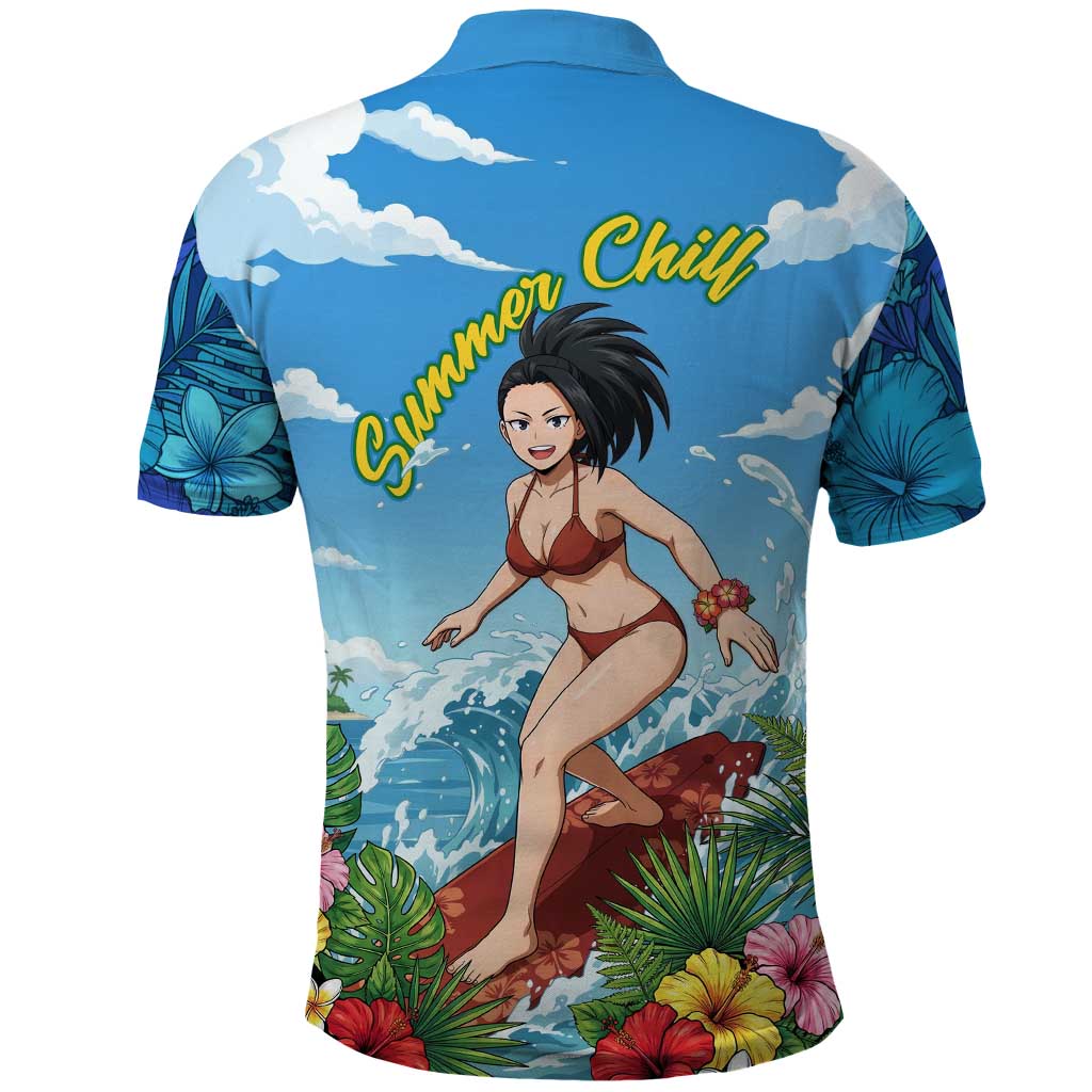 Momo Yaoyorozu Summer Chill Polo Shirt Tropical Anime Surf Adventure