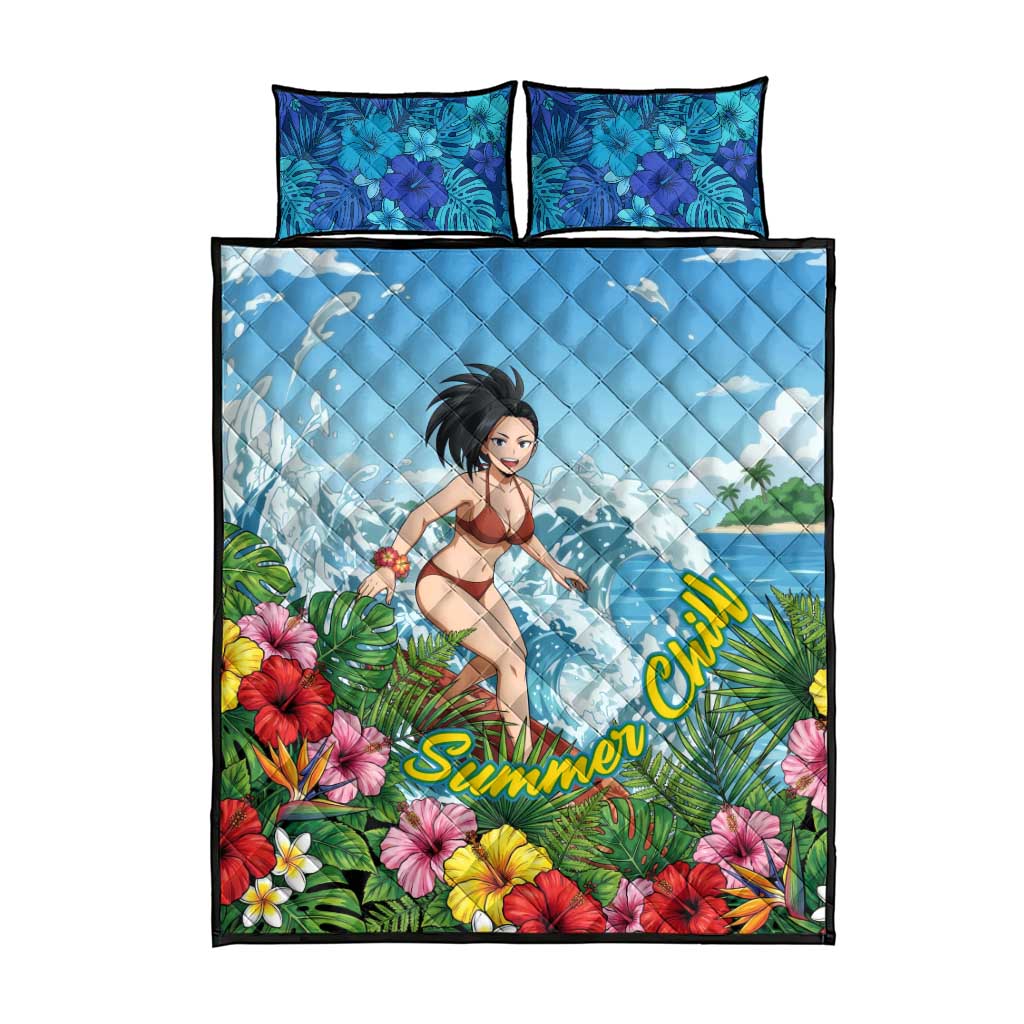 Momo Yaoyorozu Summer Chill Quilt Bed Set Tropical Anime Surf Adventure
