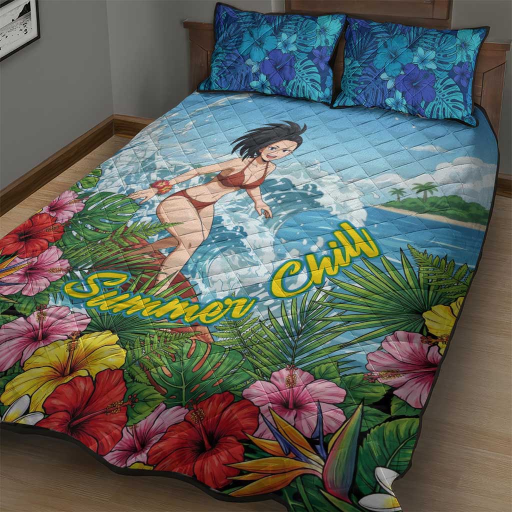 Momo Yaoyorozu Summer Chill Quilt Bed Set Tropical Anime Surf Adventure