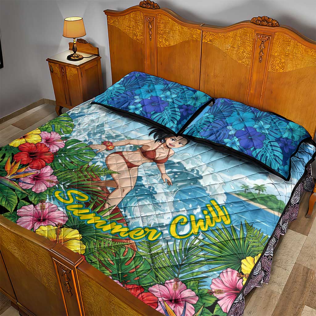 Momo Yaoyorozu Summer Chill Quilt Bed Set Tropical Anime Surf Adventure