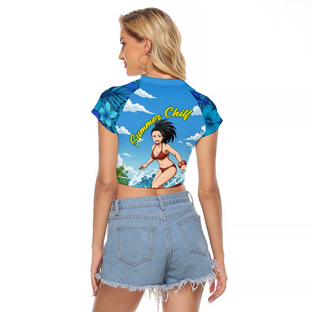 Momo Yaoyorozu Summer Chill Raglan Cropped T Shirt Tropical Anime Surf Adventure