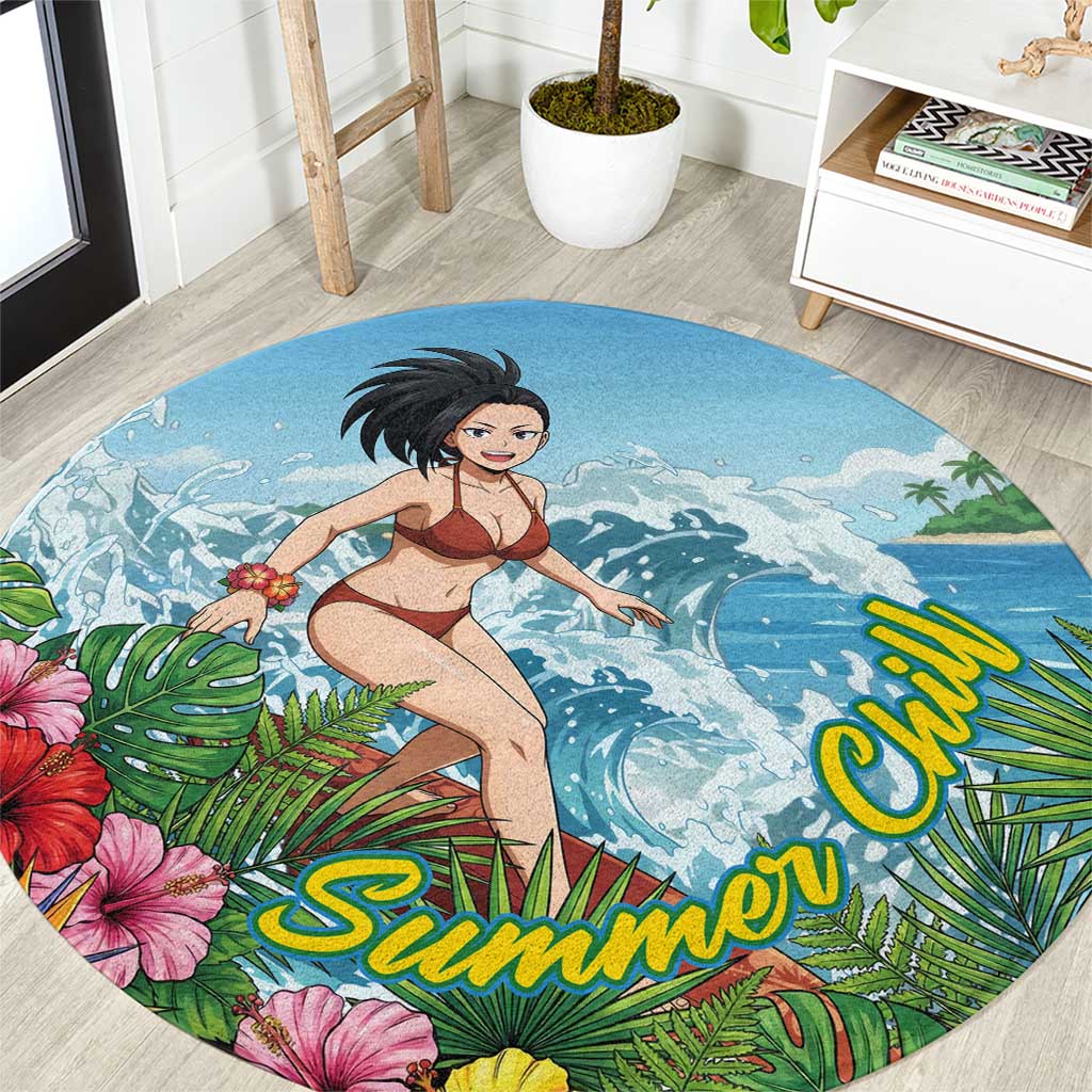 Momo Yaoyorozu Summer Chill Round Carpet Tropical Anime Surf Adventure