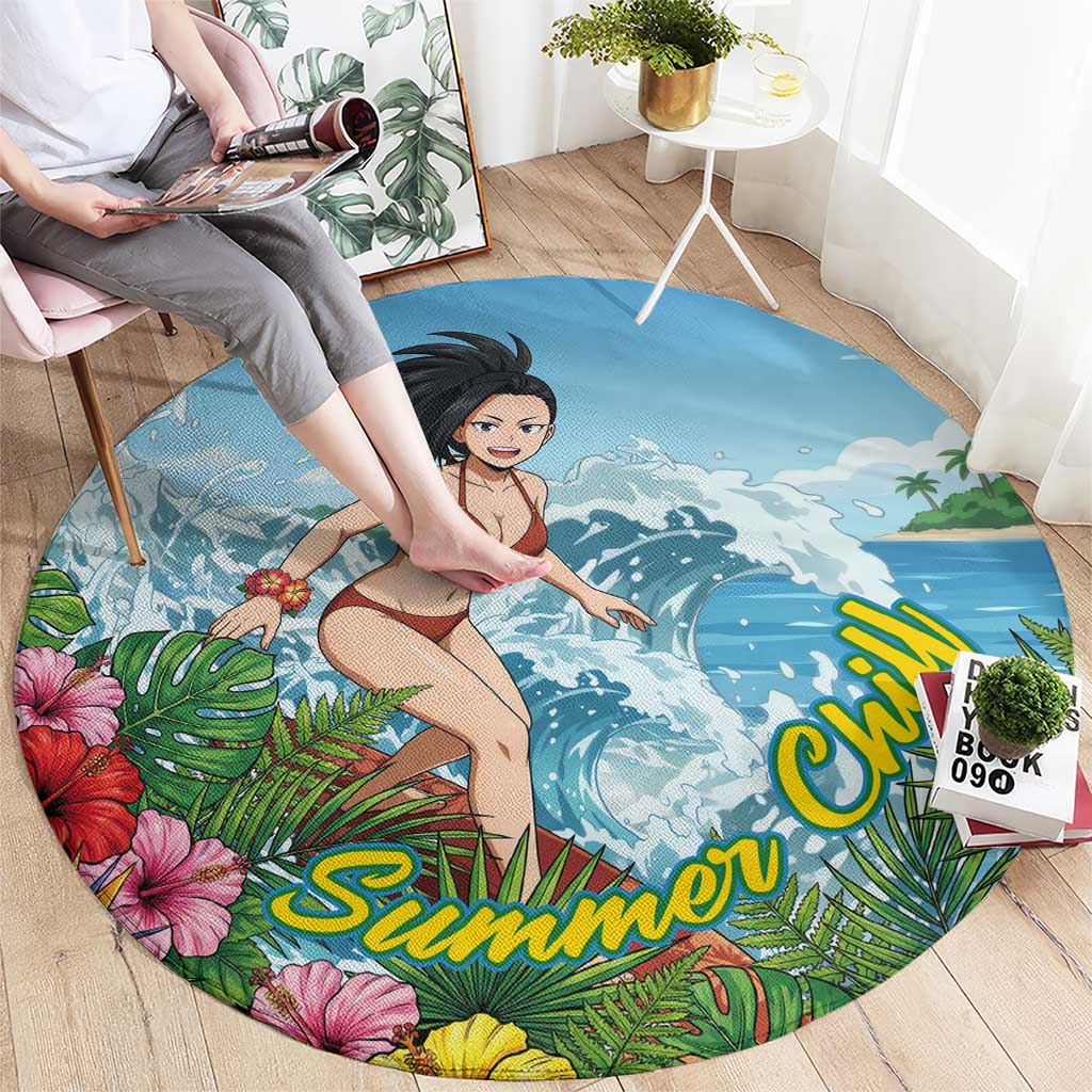 Momo Yaoyorozu Summer Chill Round Carpet Tropical Anime Surf Adventure