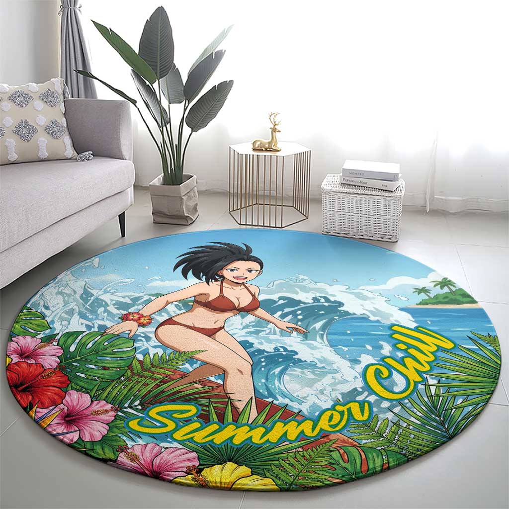 Momo Yaoyorozu Summer Chill Round Carpet Tropical Anime Surf Adventure