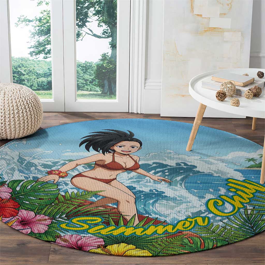 Momo Yaoyorozu Summer Chill Round Carpet Tropical Anime Surf Adventure