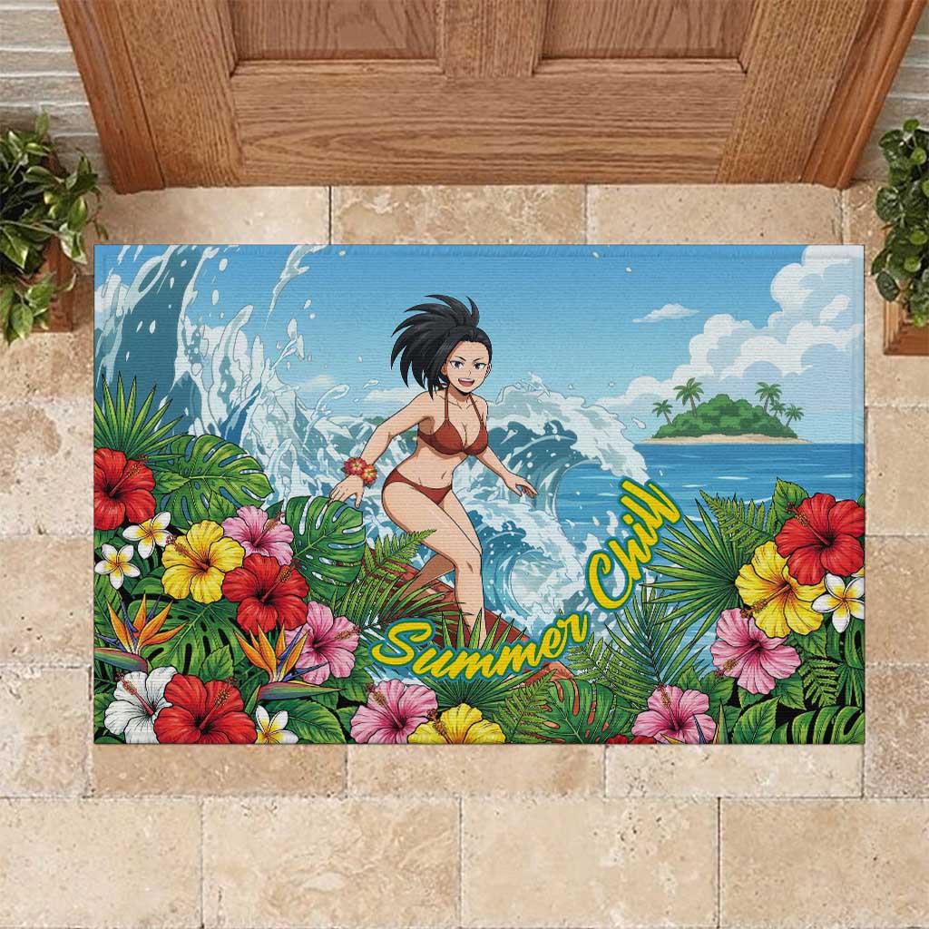 Momo Yaoyorozu Summer Chill Rubber Doormat Tropical Anime Surf Adventure