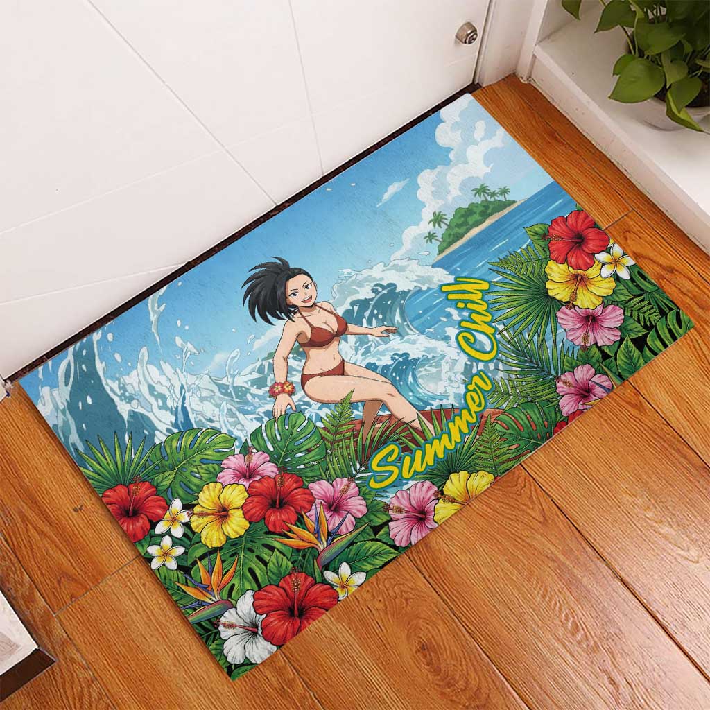 Momo Yaoyorozu Summer Chill Rubber Doormat Tropical Anime Surf Adventure