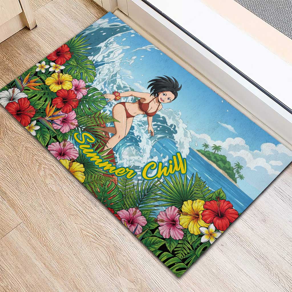 Momo Yaoyorozu Summer Chill Rubber Doormat Tropical Anime Surf Adventure