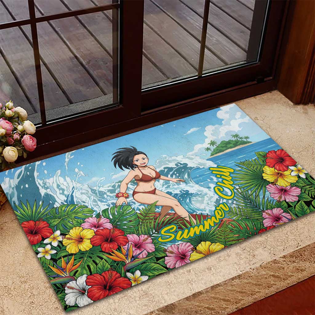 Momo Yaoyorozu Summer Chill Rubber Doormat Tropical Anime Surf Adventure