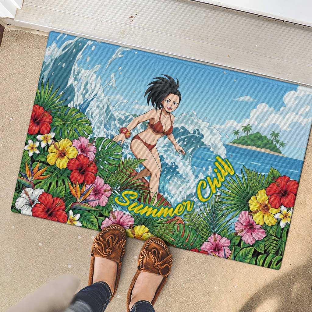 Momo Yaoyorozu Summer Chill Rubber Doormat Tropical Anime Surf Adventure