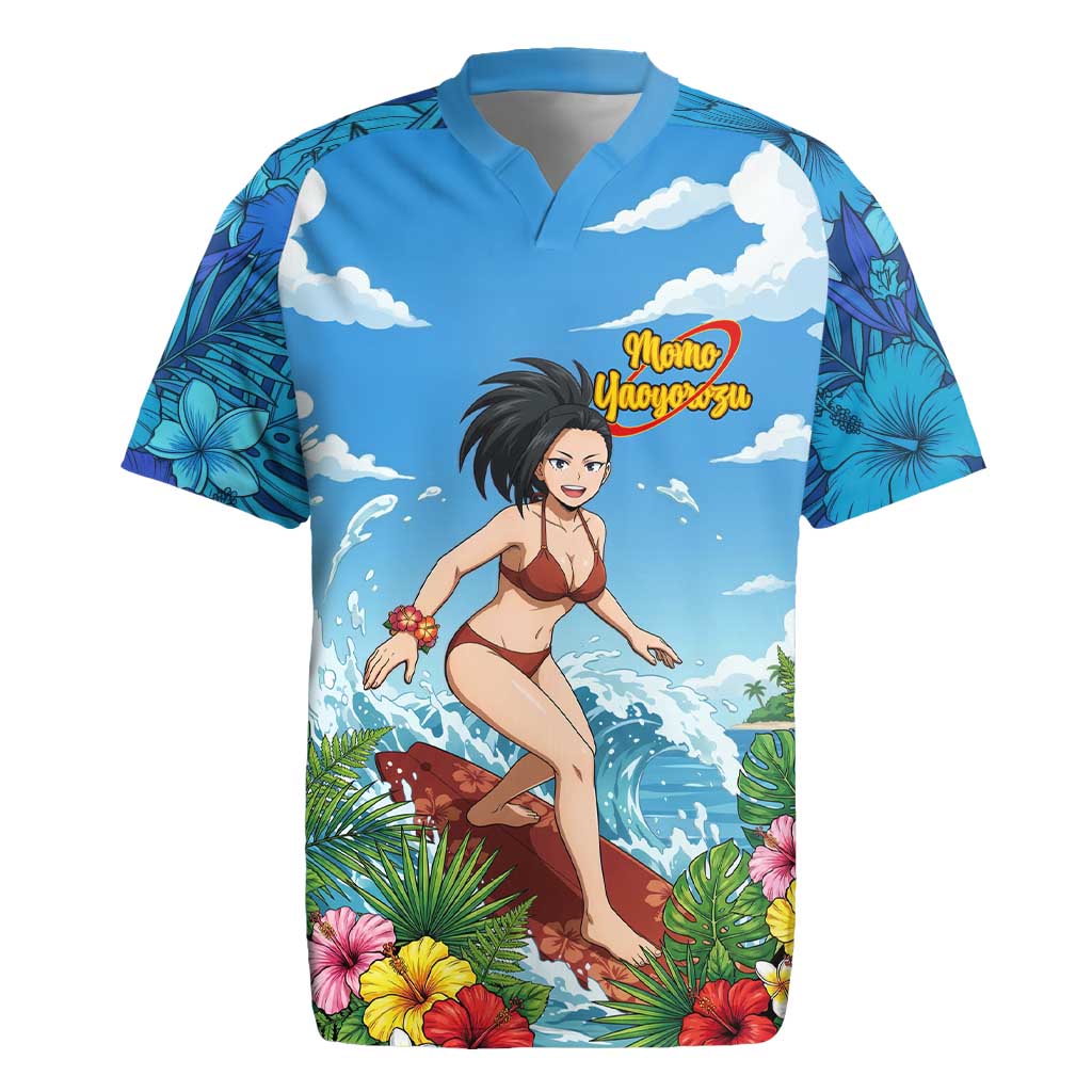 Momo Yaoyorozu Summer Chill Rugby Jersey Tropical Anime Surf Adventure