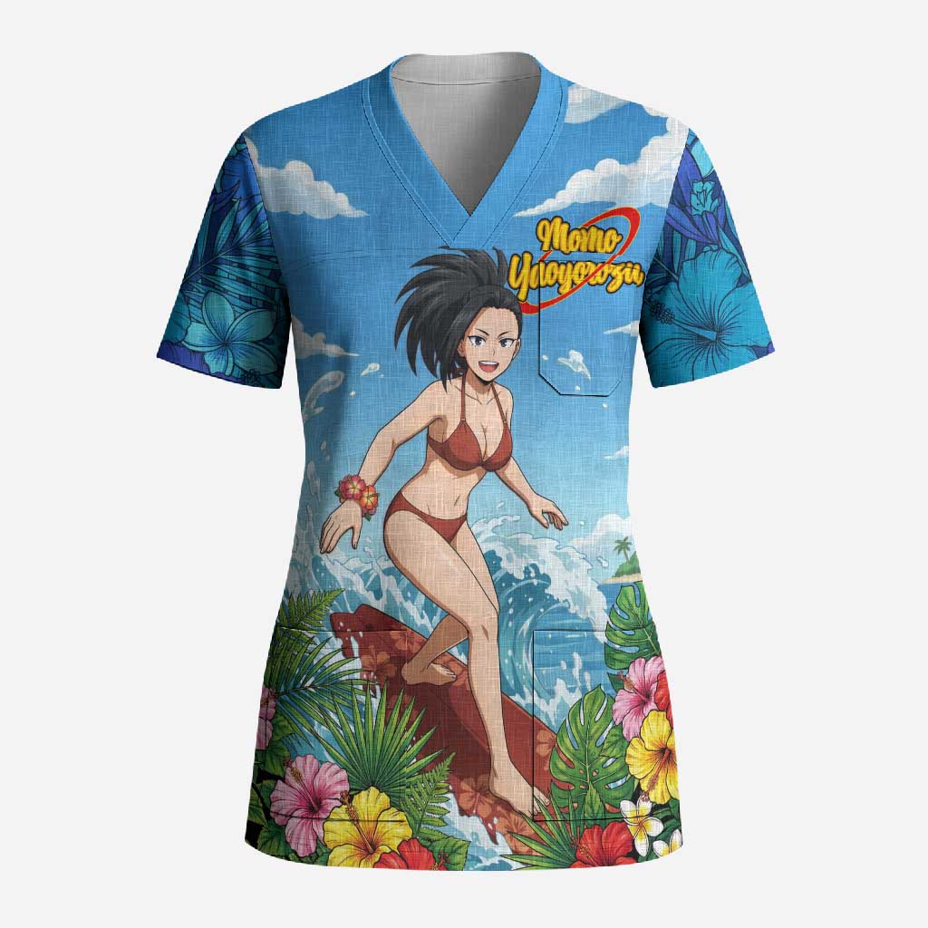 Momo Yaoyorozu Summer Chill Scrub Top Tropical Anime Surf Adventure