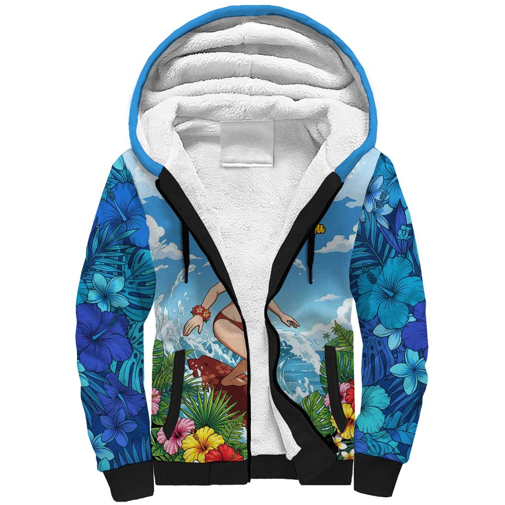 Momo Yaoyorozu Summer Chill Sherpa Hoodie Tropical Anime Surf Adventure