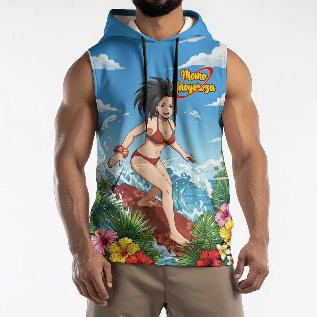 Momo Yaoyorozu Summer Chill Sleeveless Hoodie Tropical Anime Surf Adventure