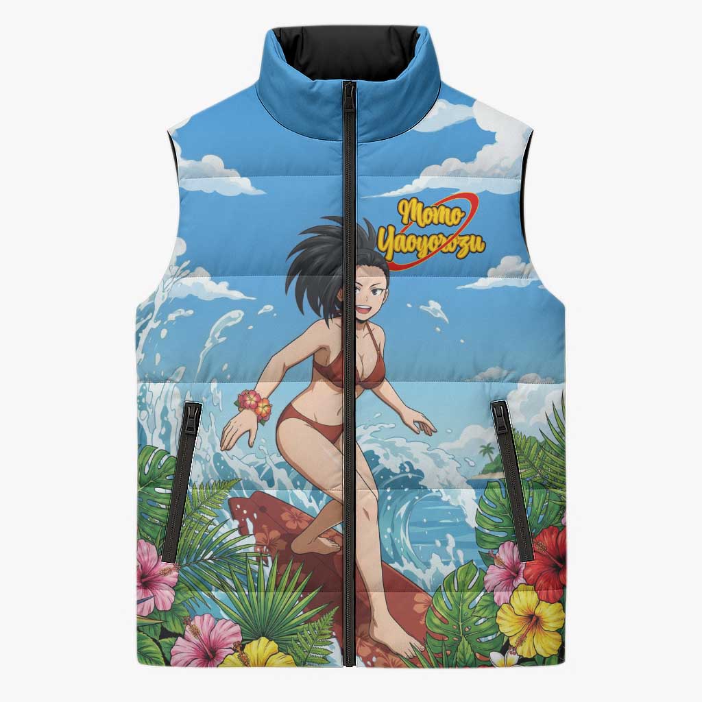 Momo Yaoyorozu Summer Chill Sleeveless Puffer Jacket Tropical Anime Surf Adventure