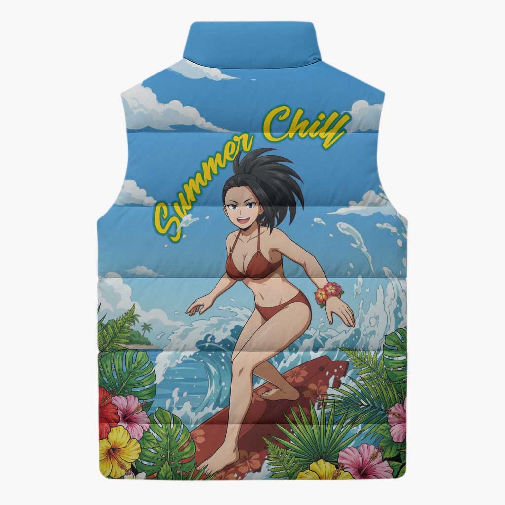 Momo Yaoyorozu Summer Chill Sleeveless Puffer Jacket Tropical Anime Surf Adventure