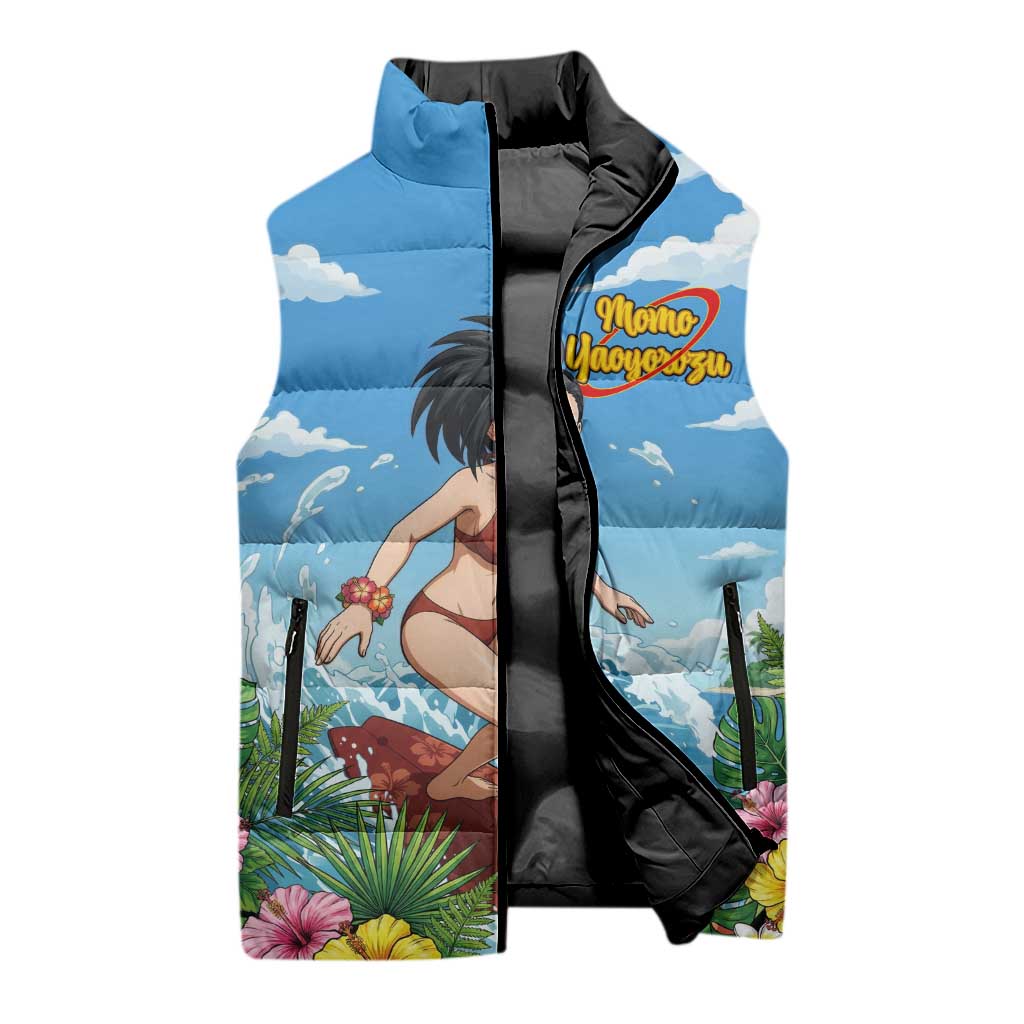 Momo Yaoyorozu Summer Chill Sleeveless Puffer Jacket Tropical Anime Surf Adventure