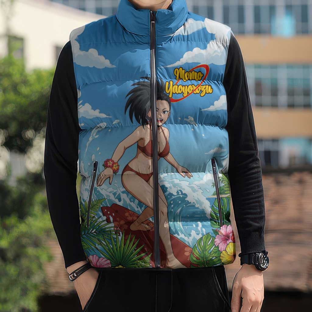 Momo Yaoyorozu Summer Chill Sleeveless Puffer Jacket Tropical Anime Surf Adventure